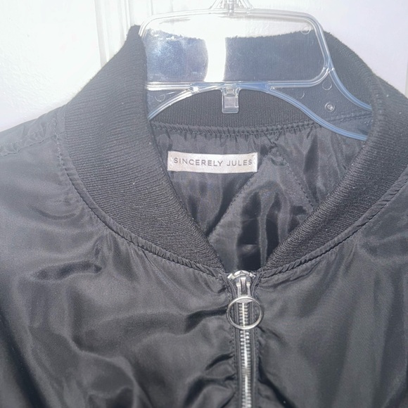 Black Bomber Jacket with Silver Zipper by Sincerely Jules - Size XL - Picture 2 of 9